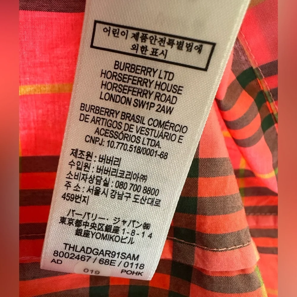 Burberry Pink Plaid Long Sleeve coral red kids Dress size 14y US